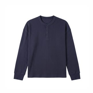 Unisex Henley Full Sleeve Waffle Textured T-shirt in Dark Mauve